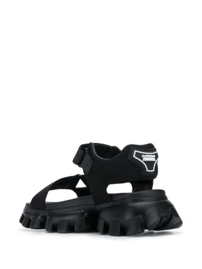 Shop Prada Technical Knit Sandals In Black