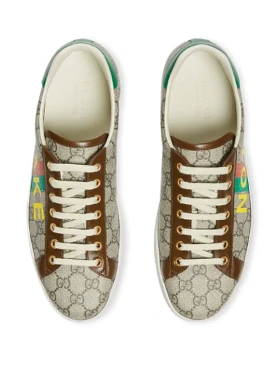 Shop Gucci Fake/not Print Ace Sneakers In Neutrals