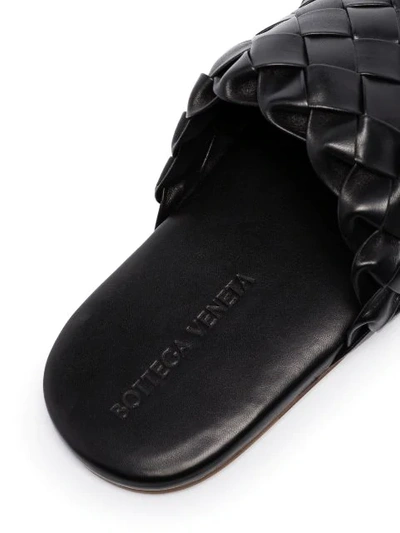 Shop Bottega Veneta Intrecciato Woven-strap Slides In Black