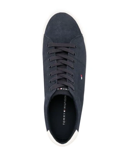 Shop Tommy Hilfiger Logo Embroidered Sneakers In Blue