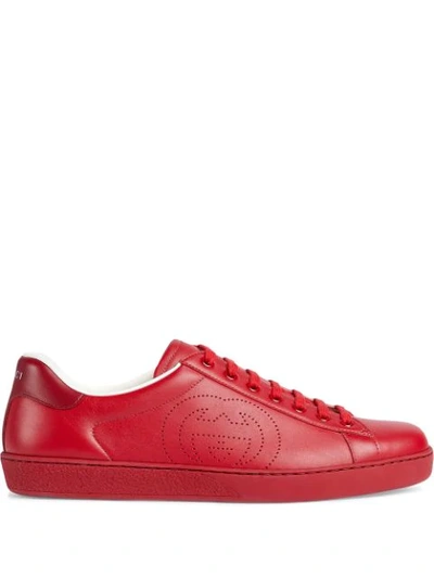 Gucci Men's Ace Sneaker With Interlocking G In Red | ModeSens