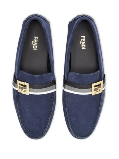 Shop Fendi Suede Logo-plaque Loafers In Blue