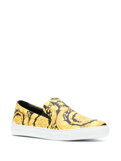 Shop Versace Slip-on Barocco Print Sneakers In Black