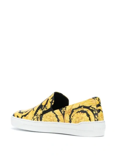 Shop Versace Slip-on Barocco Print Sneakers In Black