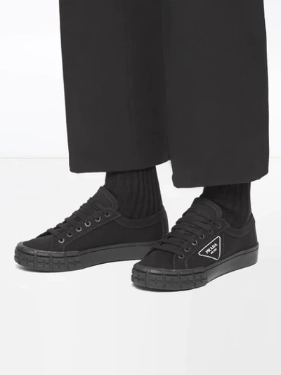 Shop Prada Gabardine Wheel Low-top Sneakers In Black