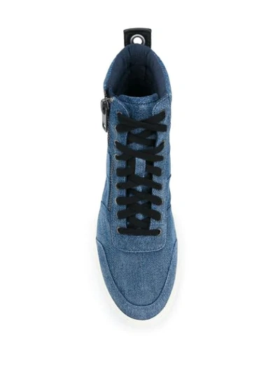 Shop Diesel Side Zipped Hi-top Sneakers In Blue