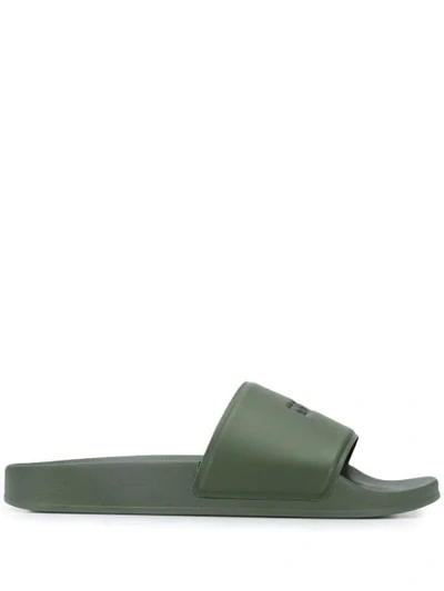 Shop Msgm Embossed Logo Pool Slides In Green