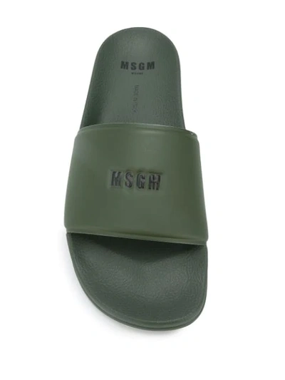 Shop Msgm Embossed Logo Pool Slides In Green