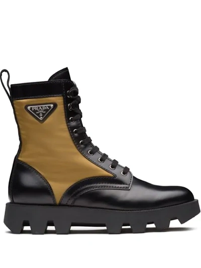 Shop Prada Panelled Combat Boots In Black