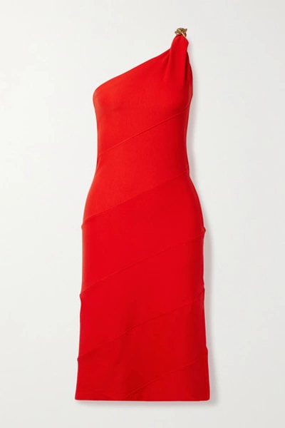 Shop Givenchy One-shoulder Chain-embellished Stretch-jersey Dress In Red