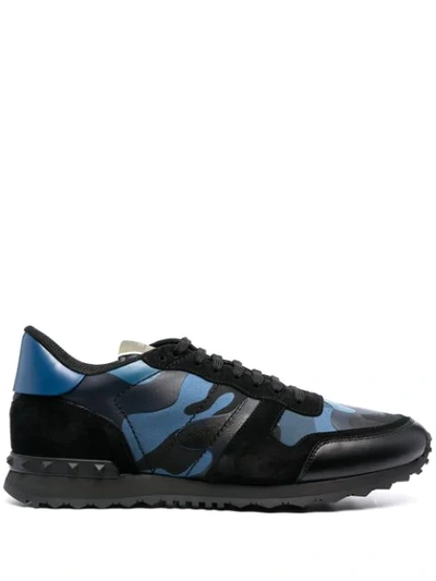 Shop Valentino Camouflage Print Sneakers In Blue