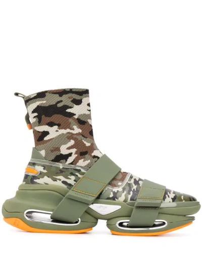 Shop Balmain B-bold Camouflage Sneakers In Green