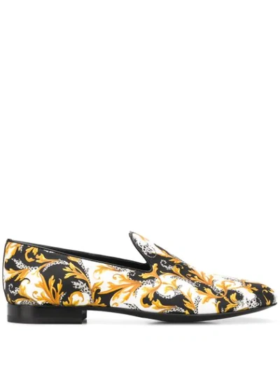 Shop Versace Baroque-print Silk Slippers In White