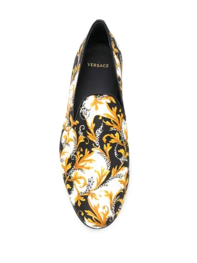 Shop Versace Baroque-print Silk Slippers In White