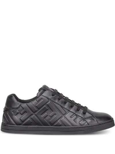 Shop Fendi Embossed Logo Sneakers In Black