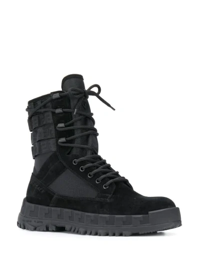 Shop Versace Lace-up Combat Boots In Black
