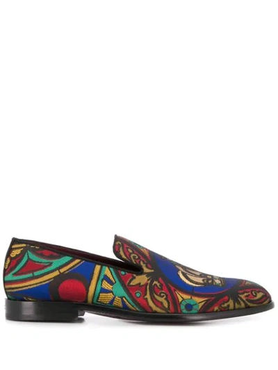 Shop Dolce & Gabbana Embroidered Loafers In Brown