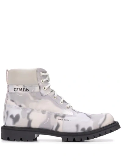 Shop Heron Preston Camouflage Print Boots In Grey