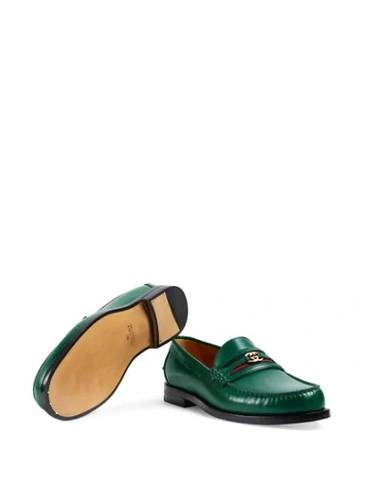 Shop Gucci Double G Leather Loafers In Green