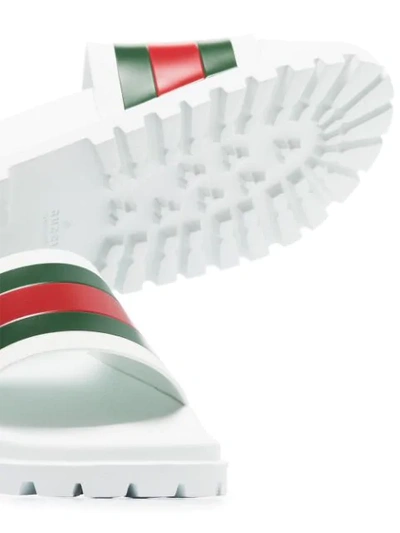 Shop Gucci Web-stripe Pool Slides In White