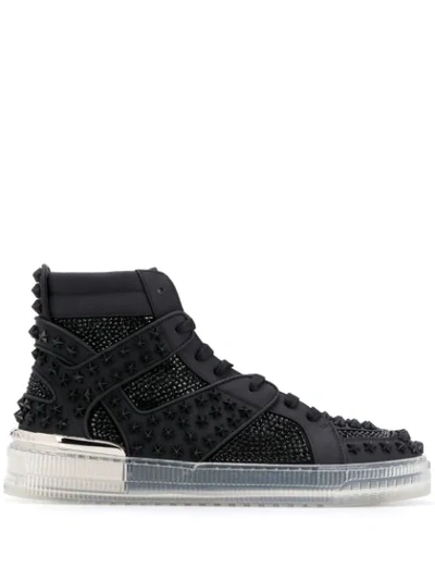 Shop Philipp Plein Crsytal-embellished High-top Sneakers In Black