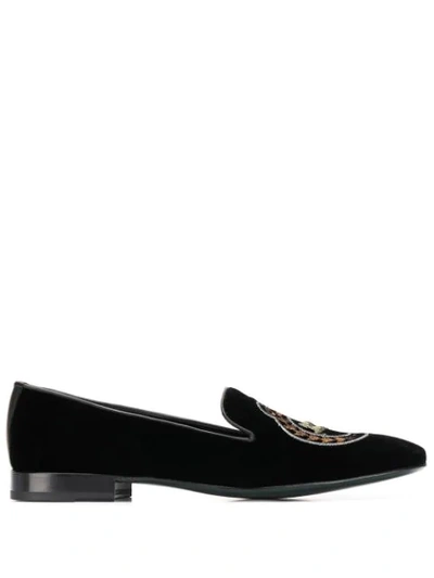 Shop Etro Embroidered Logo Loafers In Black