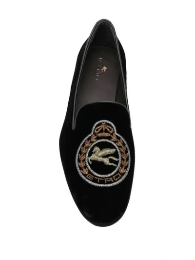 Shop Etro Embroidered Logo Loafers In Black