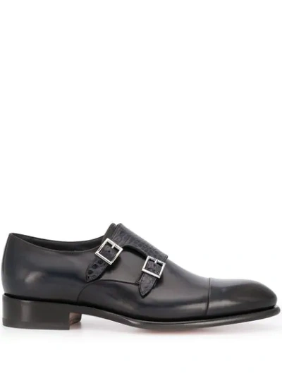 Shop Santoni Leather Monk Shoes In Blue