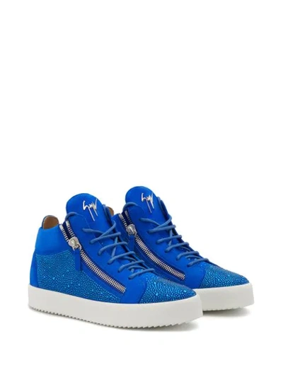 Shop Giuseppe Zanotti High Top Crystal-embellished Sneakers In Blue