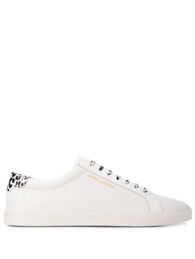 Saint Laurent White Babycat Print Perforated Calfskin Andy Sneakers In White
