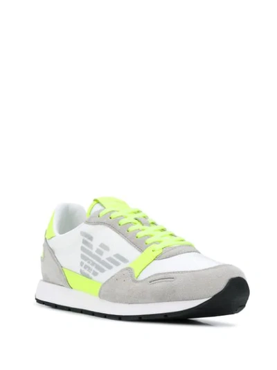 Shop Emporio Armani Neon-trimmed Suede-panel Low Top Trainers In White