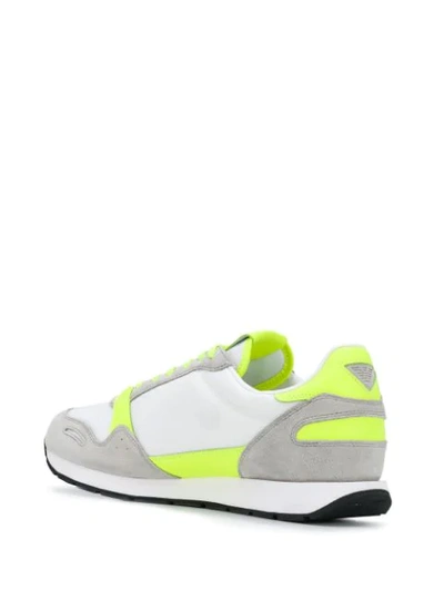 Shop Emporio Armani Neon-trimmed Suede-panel Low Top Trainers In White