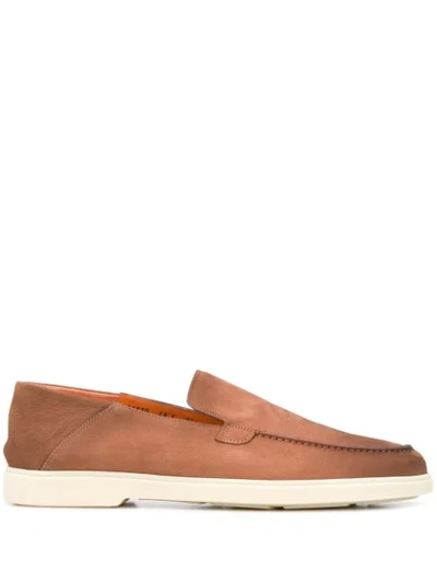 Shop Santoni Flat Sole Loafers In Brown