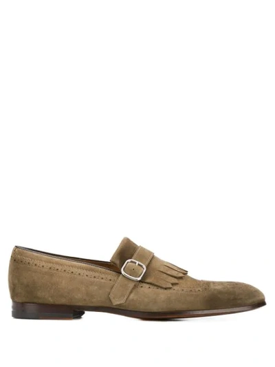 Shop Doucal's Kilty Buckled Loafers In Brown