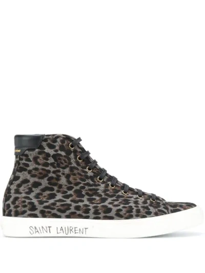 Shop Saint Laurent Leopard Print Malibu High-top Sneakers In Grey