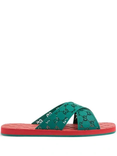 Gucci Gg Rubber Slide Sandals In Green ModeSens