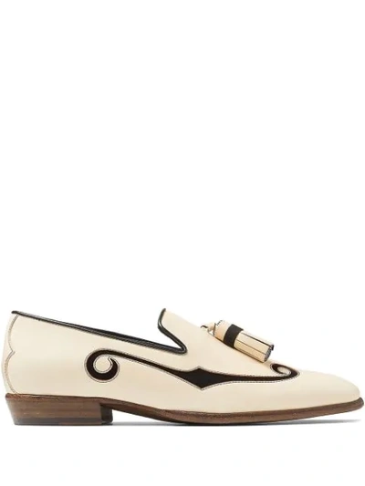 Shop Jimmy Choo Foxley Embroidered Loafers In Neutrals