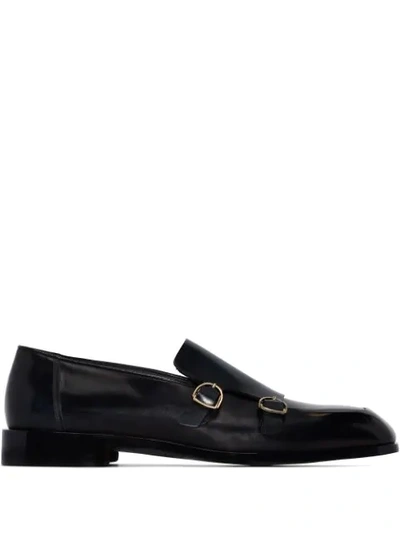 Shop Santoni Double-strap Leather Monk Shoes In Black