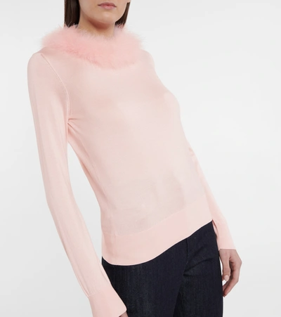 Shop Dolce & Gabbana Feather-trimmed Silk Sweater In Pink