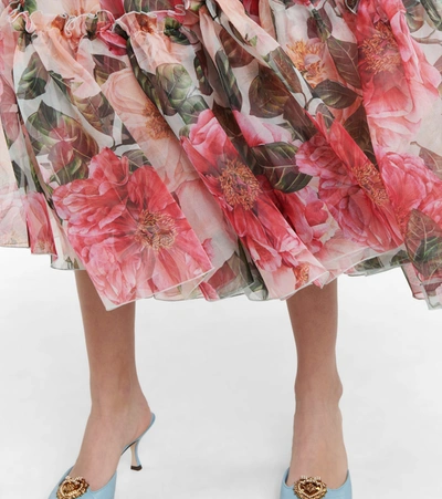 Shop Dolce & Gabbana Strapless Floral Silk Chiffon Midi Dress In Multicoloured