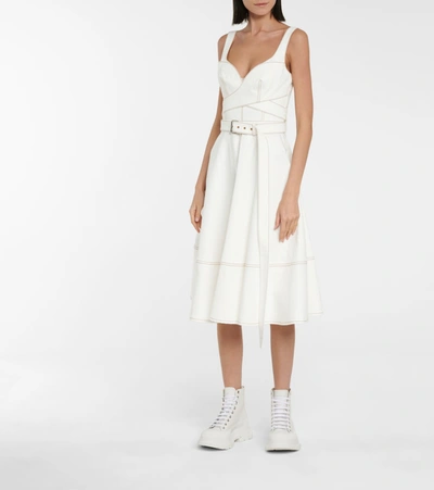 Shop Alexander Mcqueen Denim Midi Dress In White