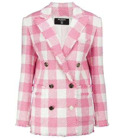 Shop Balmain Checked Tweed Blazer In Pink