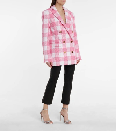 Shop Balmain Checked Tweed Blazer In Pink