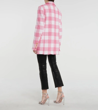 Shop Balmain Checked Tweed Blazer In Pink