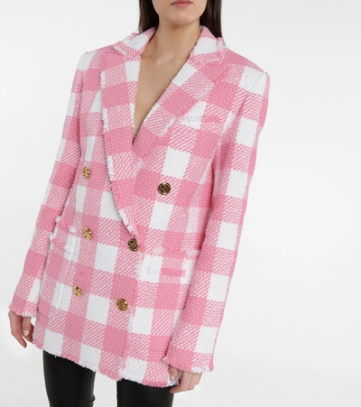 Shop Balmain Checked Tweed Blazer In Pink