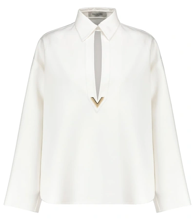 Shop Valentino Vgold Cotton-blend Gabardine Top In White