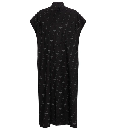 Shop Balenciaga Logo Cotton Poplin Dress In Black