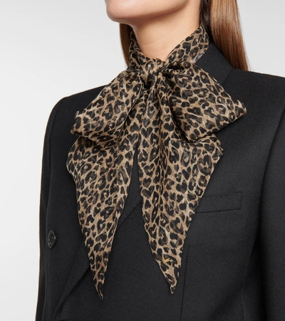 Shop Saint Laurent Leopard-print Silk Muslin Scarf In Brown
