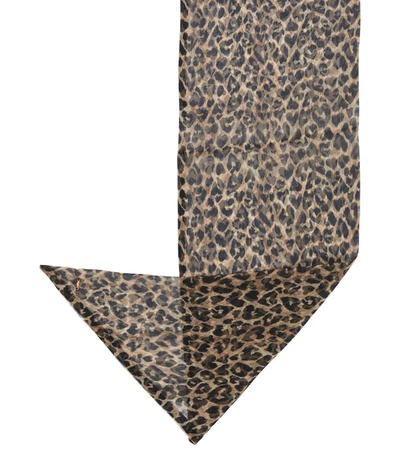 Shop Saint Laurent Leopard-print Silk Muslin Scarf In Brown
