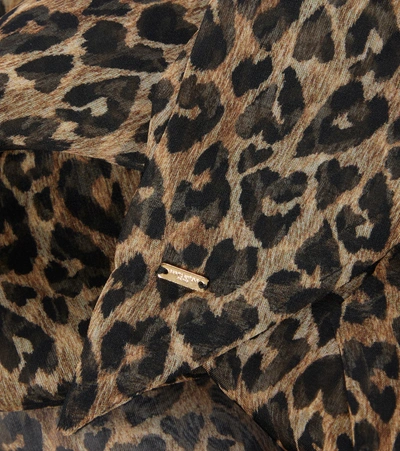 Shop Saint Laurent Leopard-print Silk Muslin Scarf In Brown